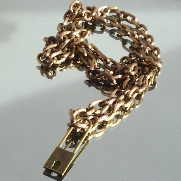Padlock Chain Brass Cable Lock Necklace Steampunk - Picture 8 of 8